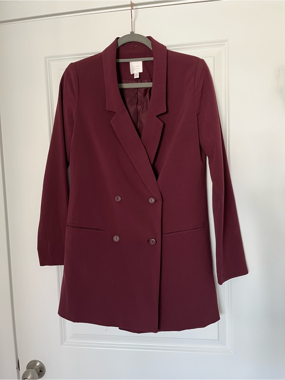 LC Lauren Conrad Double-Breasted Blazer in Burgundy Wine